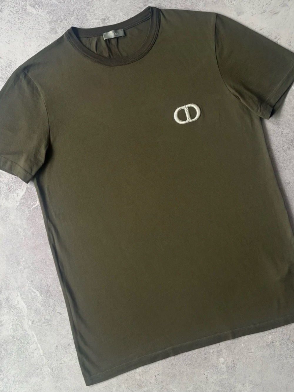 Authentic Dior Olive Green Crew Neck T-Shirt with White CD Logo